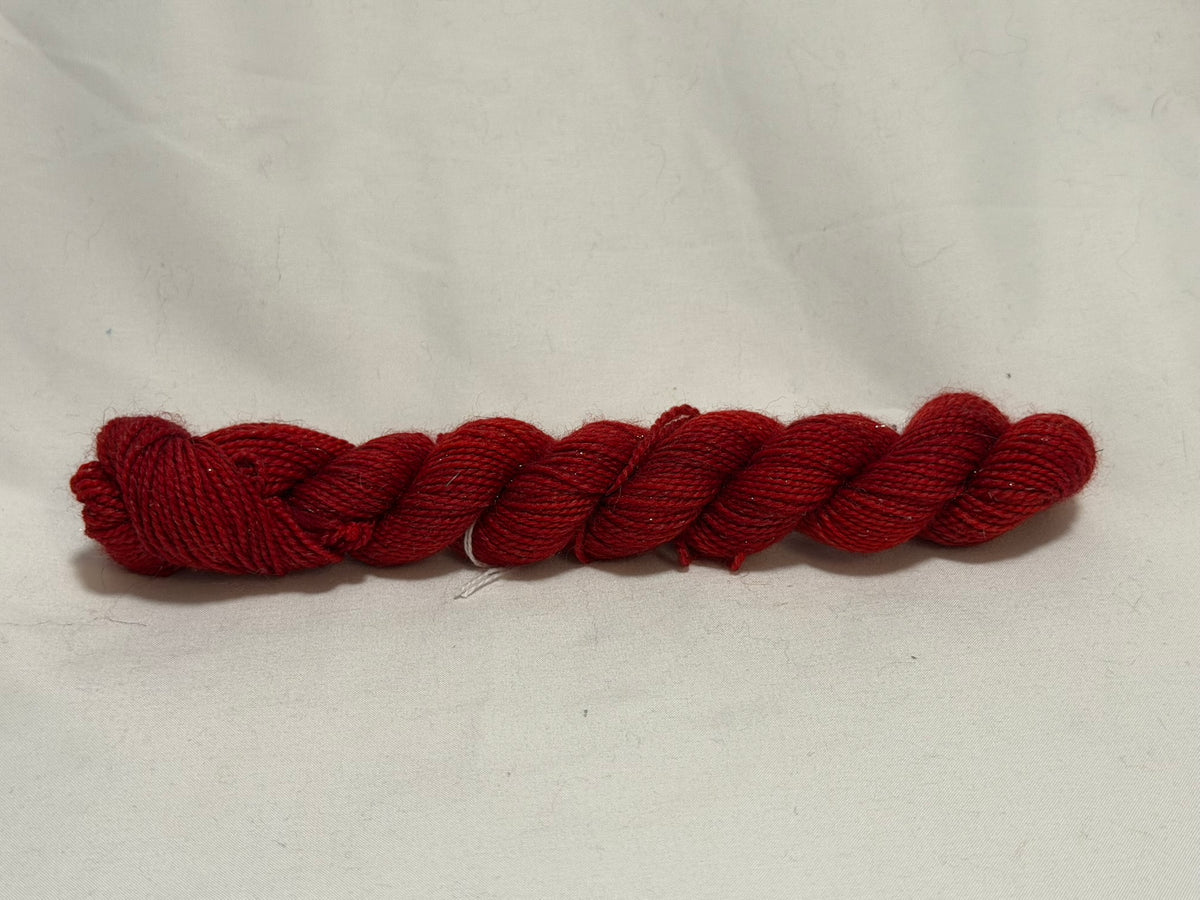 KK's Sparkle Sock Mini Skein~ Red ~75/15/10 Superwash Merino, Nylon & Stellina Sparkle