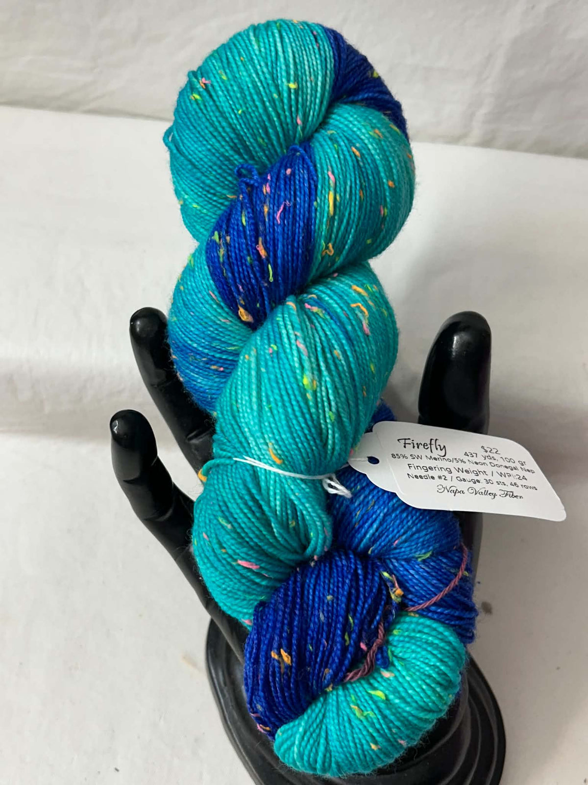Firefly | Fingering Weight | 85% SW Merino Wool / 15% Neon Donegal Nep | Electric Lagoon | 437 Yards