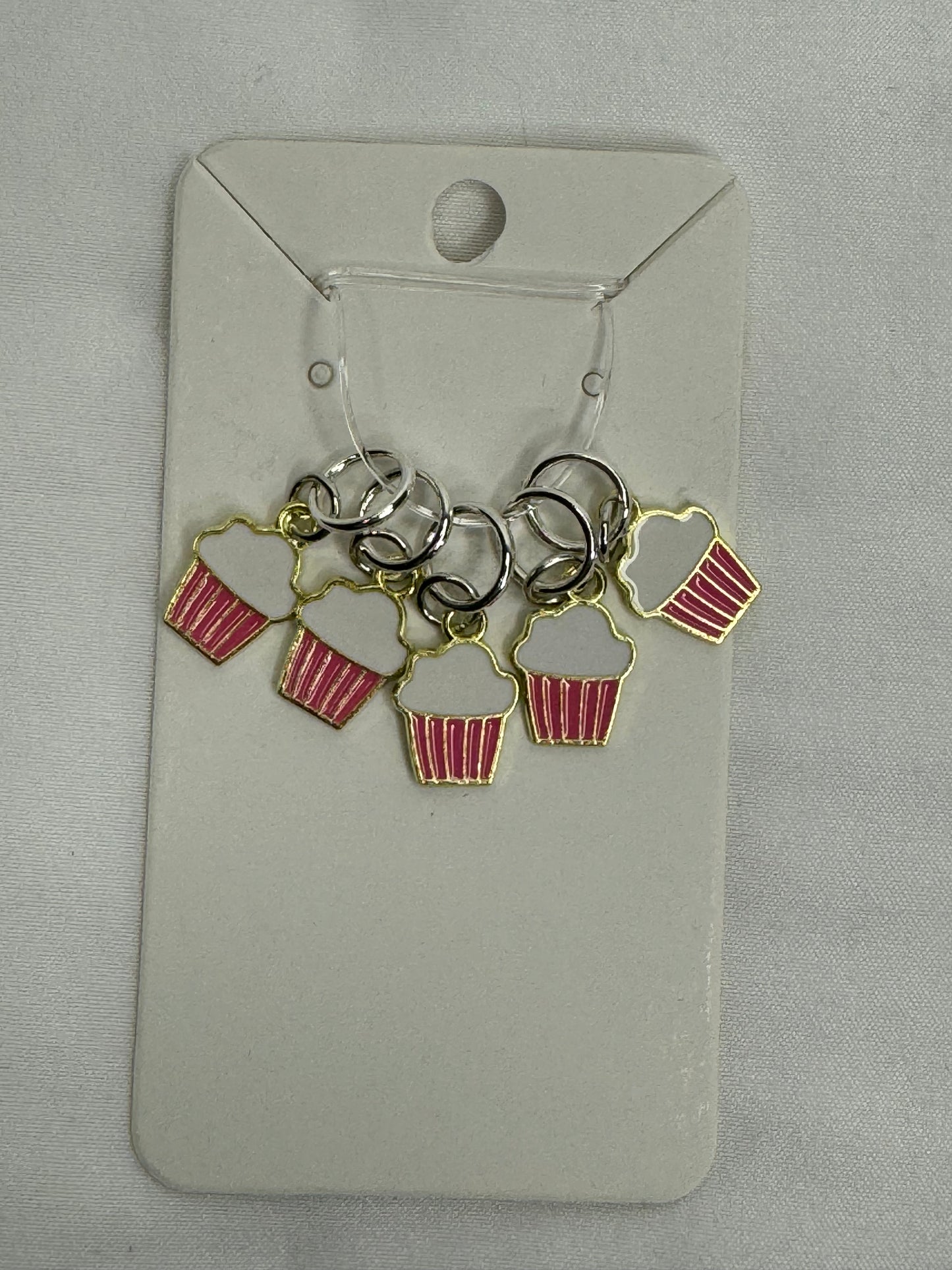 Stitch Marker Set~Large Set 5 Markers~Cupcakes Pink