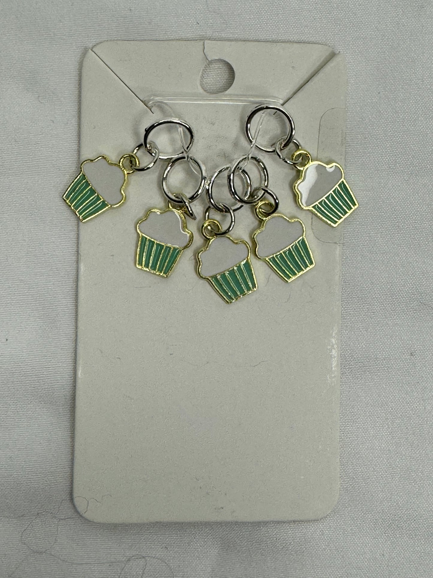 Stitch Marker Set~Large Set 5 Markers~Cupcakes Green