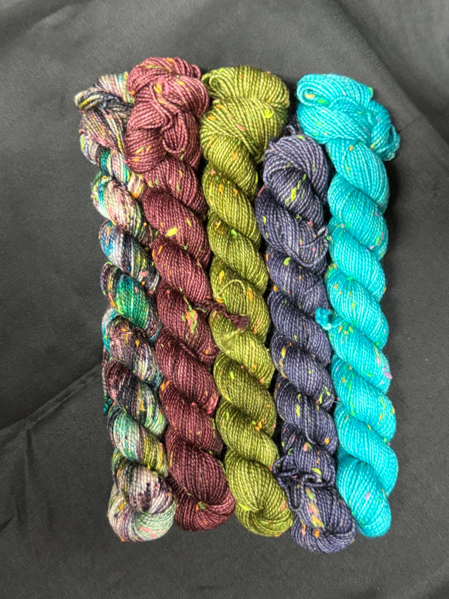 Enchanted Garden Party~Mini Skein Set~Voltage Sock~85/15 Superwash Merino & Donegal Nep