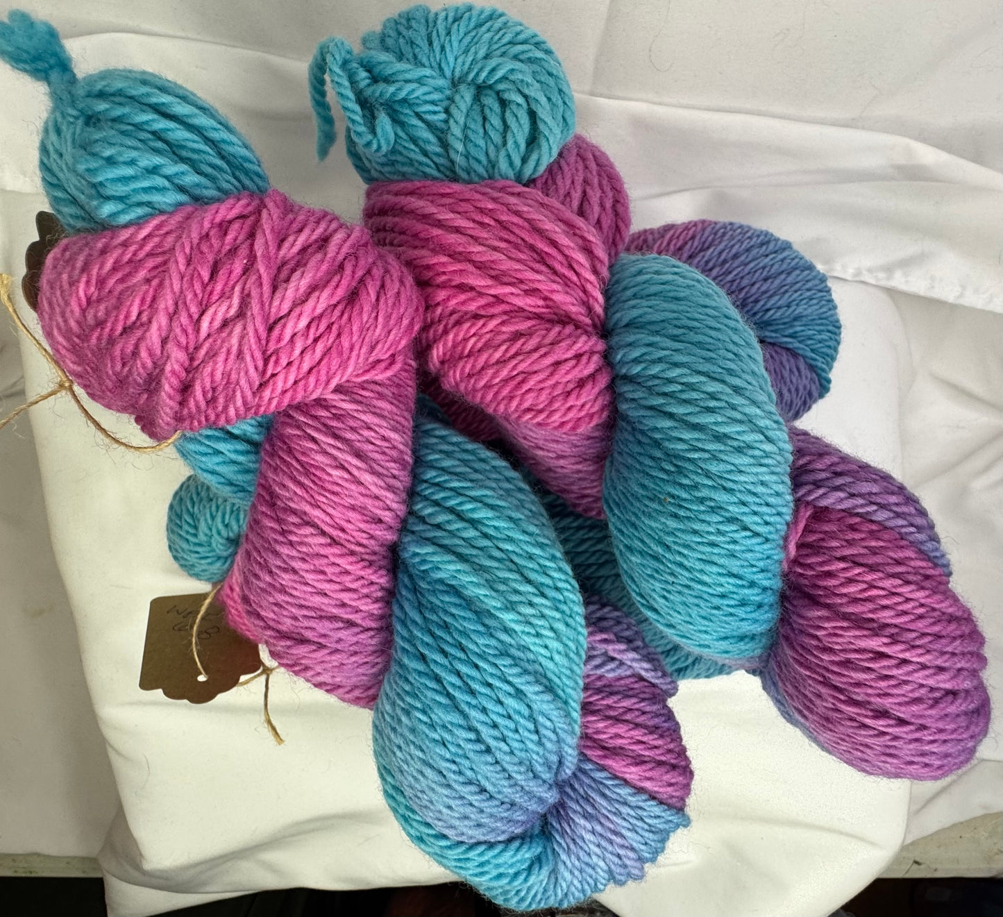 Hot Pink & Bright Blue~Hand Dyed Yarn~109 yards~Chunky Weight~100 % Merino-Discounted