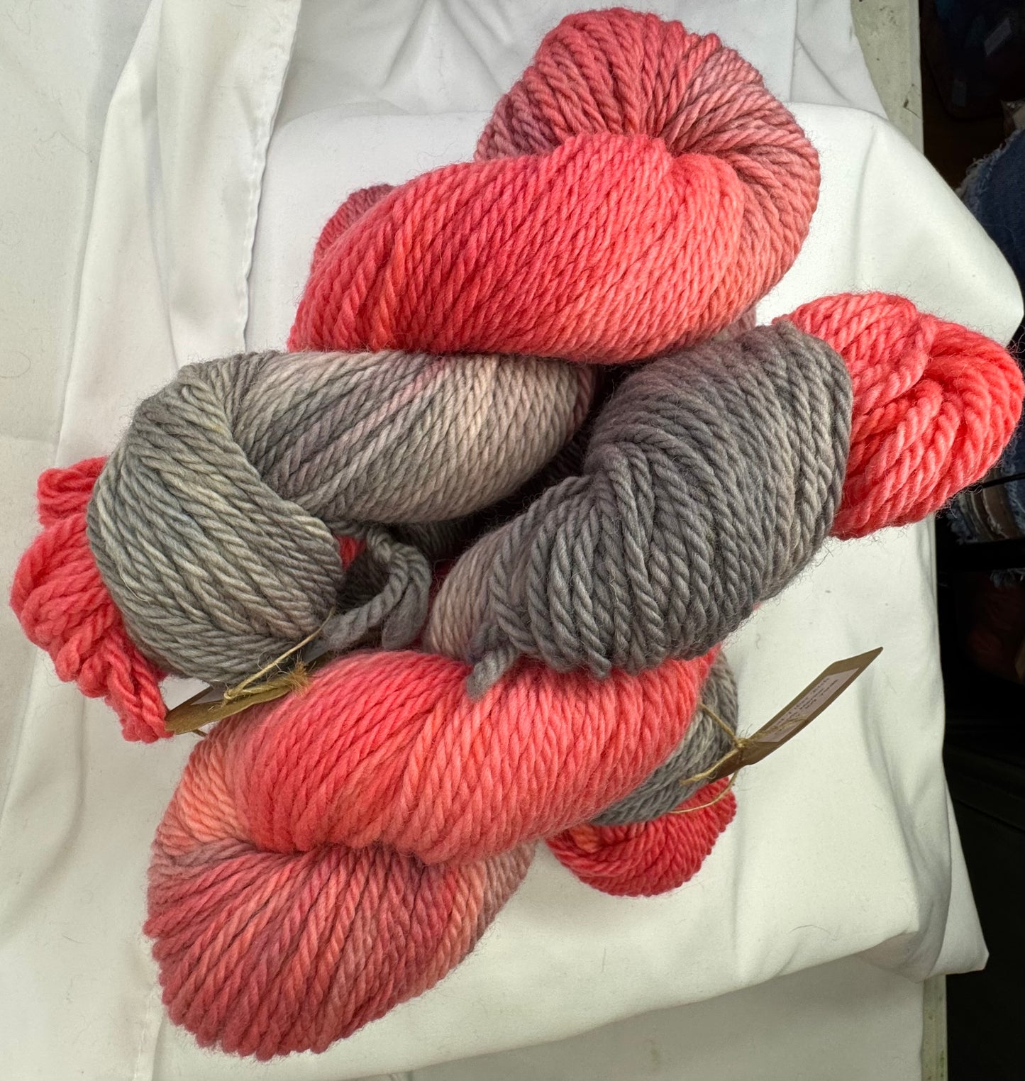 Pink & Grey~Hand Dyed Yarn~109 yards~Chunky Weight~100 % Merino