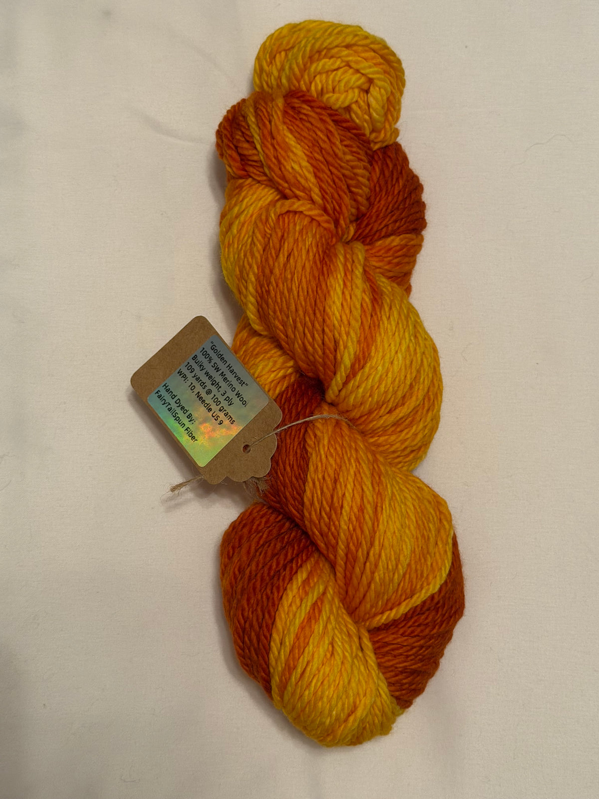 "Golden Harvest" ~ FairyTailSpun Fiber ~ 100% Superwash Merino Wool ~ Bulky