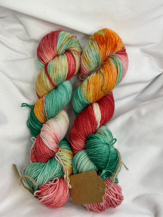 Rhoda's Sock~Peppermint Patty~Hand Dyed Yarn-400 Yards-Each Skein~Superwash Merino Nylon 80/20