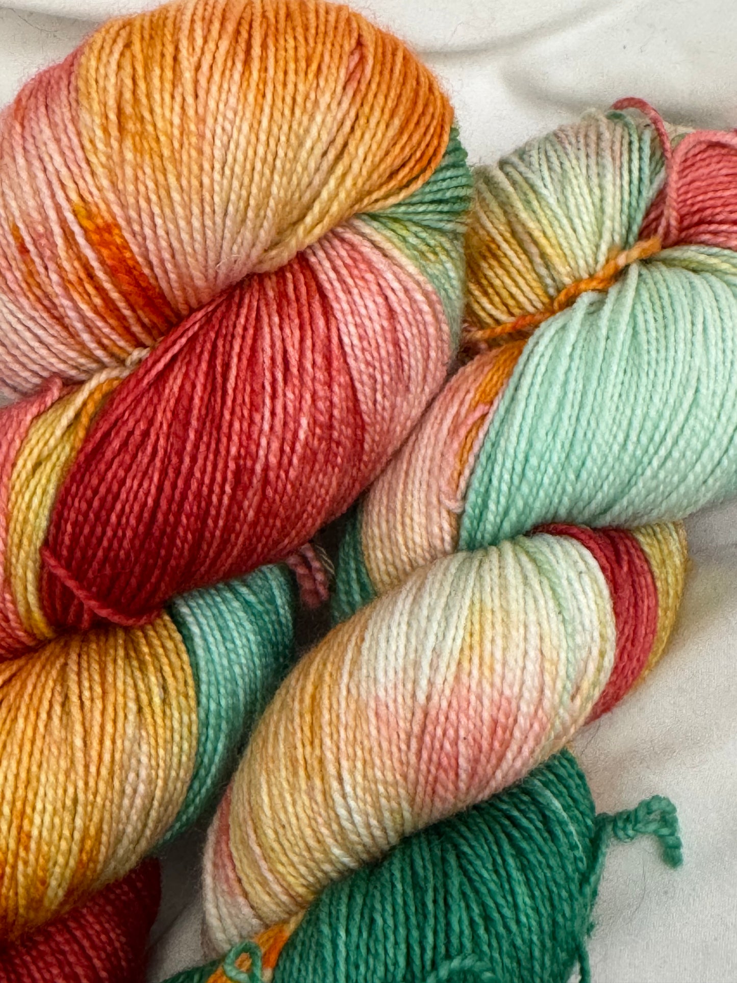 Rhoda's Sock~Peppermint Patty~Hand Dyed Yarn-400 Yards-Each Skein~Superwash Merino Nylon 80/20