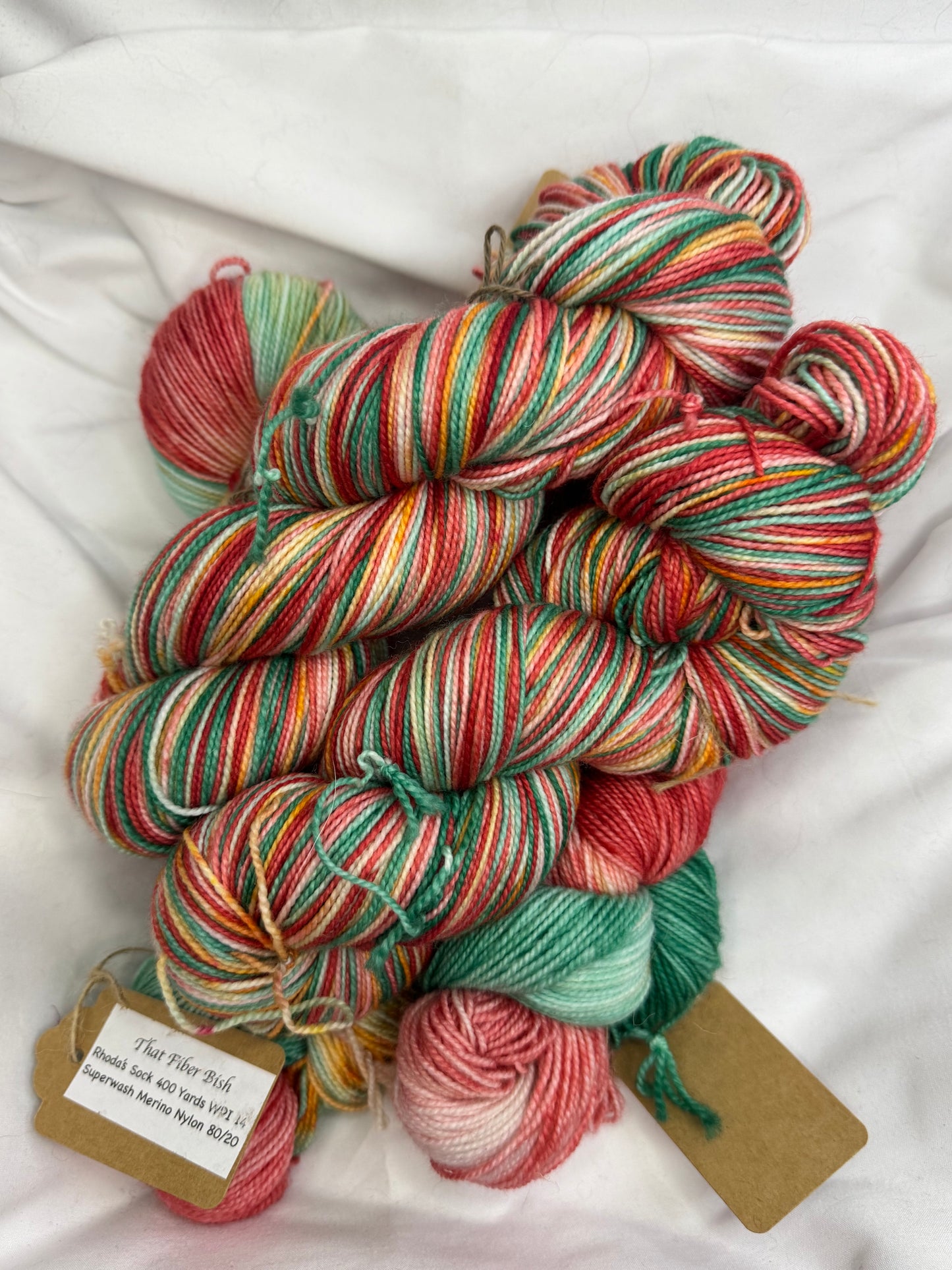 Rhoda's Sock~Peppermint Patty~Hand Dyed Yarn-400 Yards-Each Skein~Superwash Merino Nylon 80/20