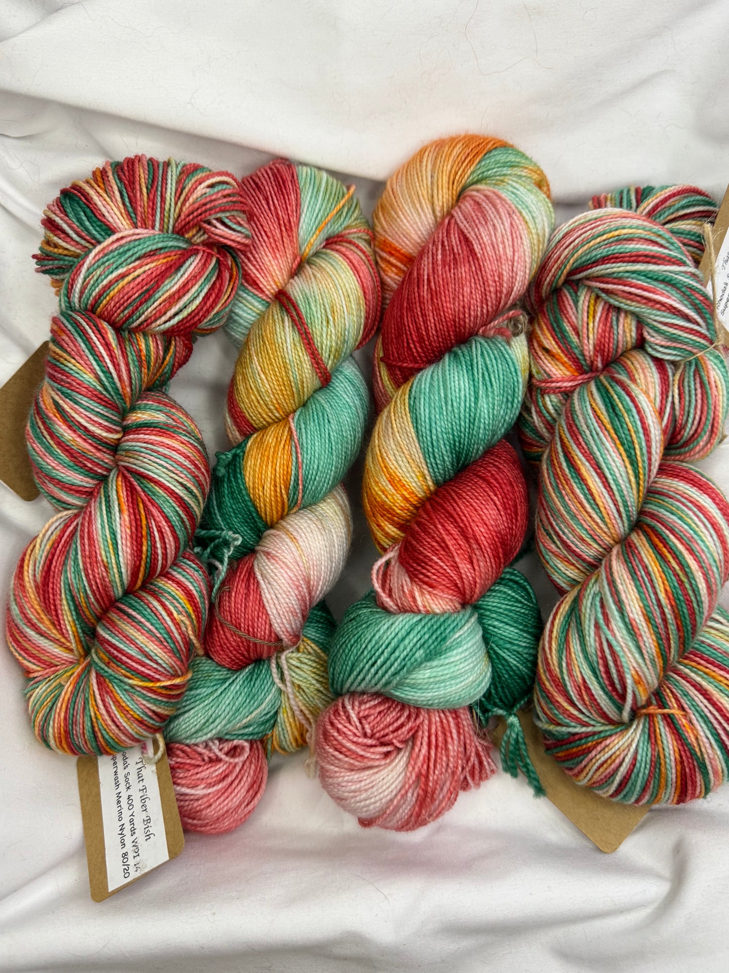 Rhoda's Sock~Peppermint Patty~Hand Dyed Yarn-400 Yards-Each Skein~Superwash Merino Nylon 80/20
