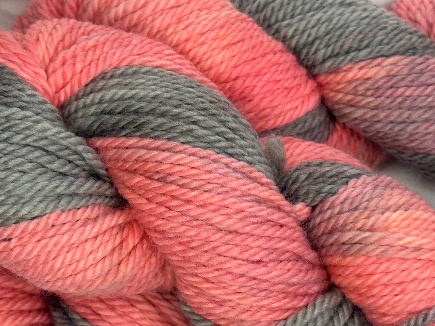 Corriedale Chunky Weight~Pink/Grey~Hand Dyed Yarn~109 Yards Each Skein