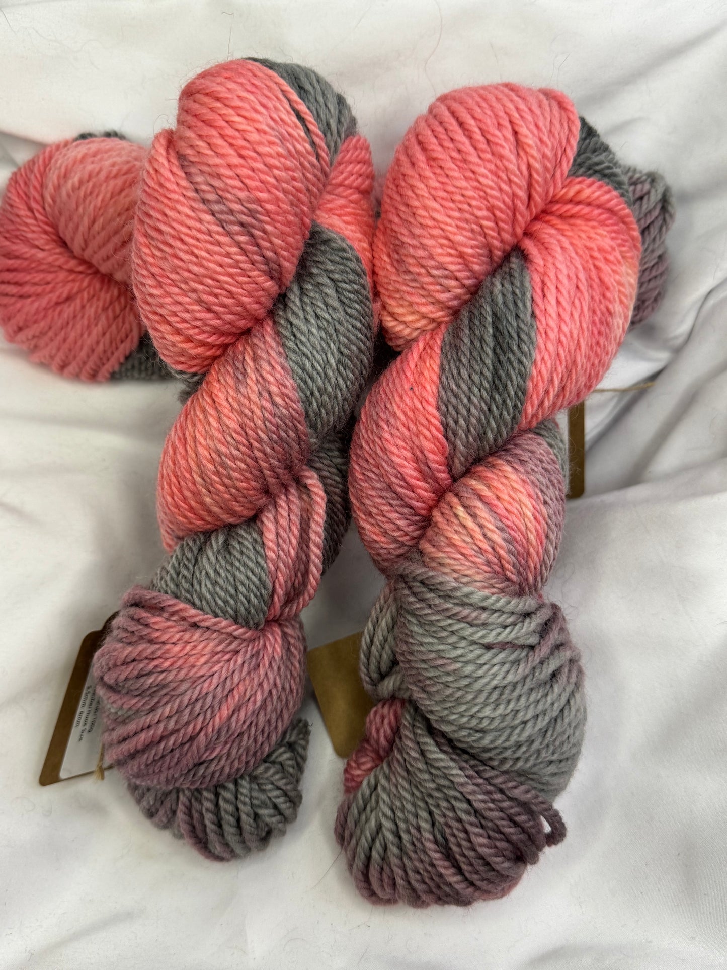 Corriedale Chunky Weight~Pink/Grey~Hand Dyed Yarn~109 Yards Each Skein