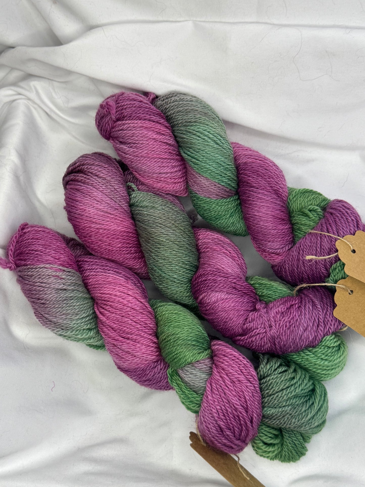 Grace's Merino~Magenta/Green~DK Weight-Hand Dyed Yarn~251 Yards