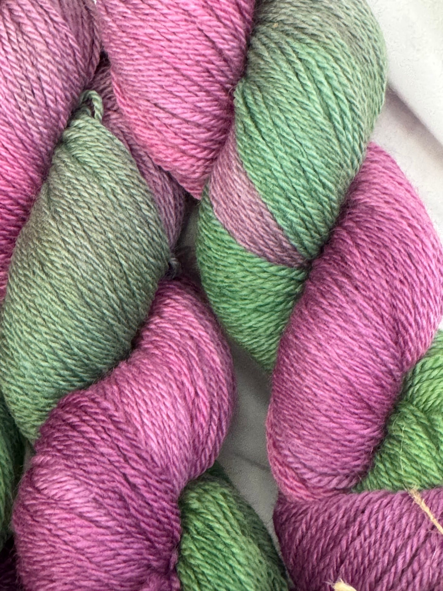 Grace's Merino~Magenta/Green~DK Weight-Hand Dyed Yarn~251 Yards