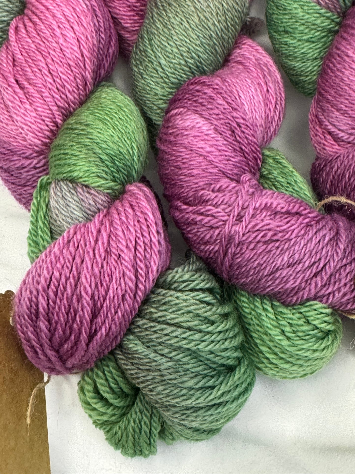 Grace's Merino~Magenta/Green~DK Weight-Hand Dyed Yarn~251 Yards