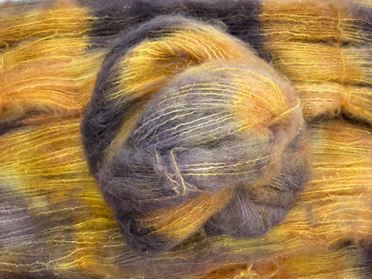 Sunburnt Velvet~Celestial Halo-64/26/10 Baby Suri Alpaca, Mulberry Silk & Stellina