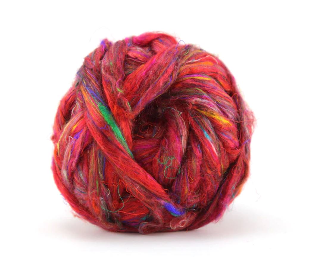 Sari Silk Textured Roving | Salsa | 2 oz