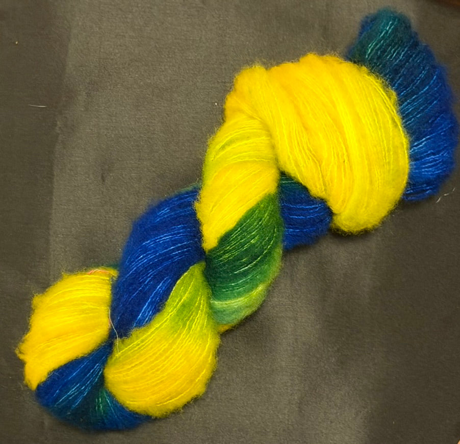 Yellow & Blue ~ Christina's Silky Fluff ~ 74% Superwash Merino & 26% Silk ~ Lace Weight
