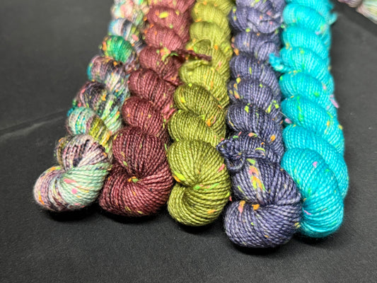 Enchanted Garden Party~Mini Skein Set~Voltage Sock~85/15 Superwash Merino & Donegal Nep
