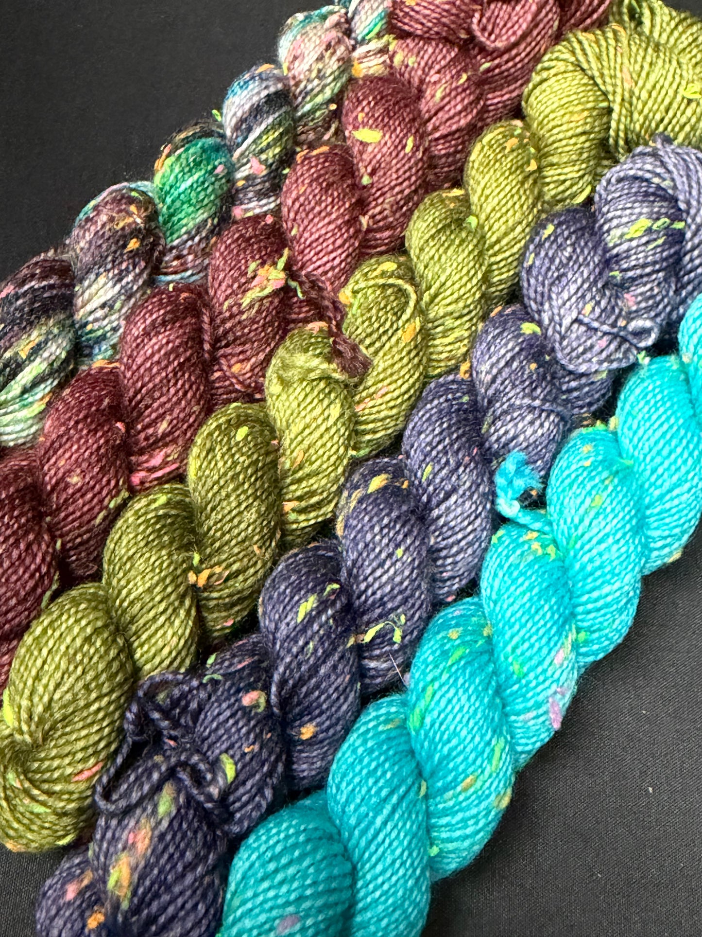 Enchanted Garden Party~Mini Skein Set~Voltage Sock~85/15 Superwash Merino & Donegal Nep