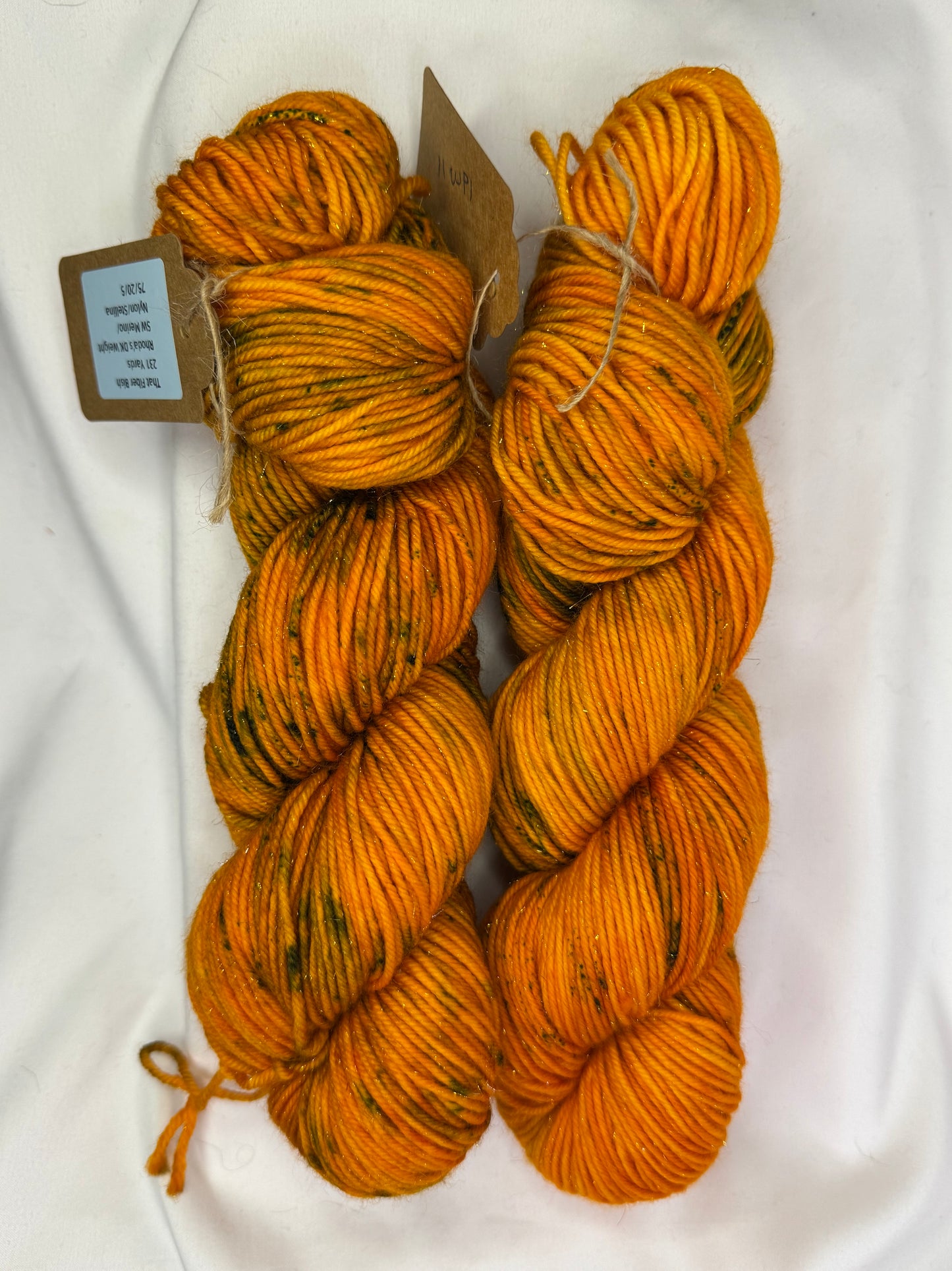 Rhoda's Glitter~Bright Orange~Hand Dyed Yarn-231 Yards-Each Skein~Superwash Merino Nylon Stellina