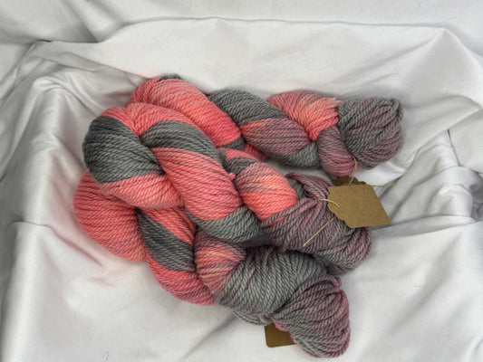 Corriedale Chunky Weight~Pink/Grey~Hand Dyed Yarn~109 Yards Each Skein
