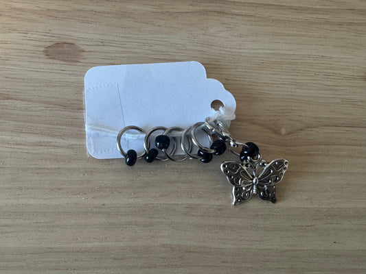 Stitch Marker Set~Butterfly Large Set Silver & Black