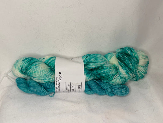 "Sock Set" KK's Sparkle~Pop Rock's "Aqua"~437 Yard Full Skein & 87 Yard Mini Skein~Hand Dyed