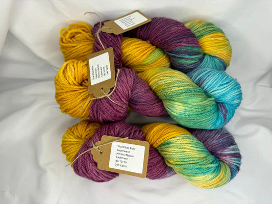 Pomegranate Surprise- Hand Dyed Yarn~Superwash Merino/Nylon/Cashmere~DK Weight-246 Yards-Each Skein