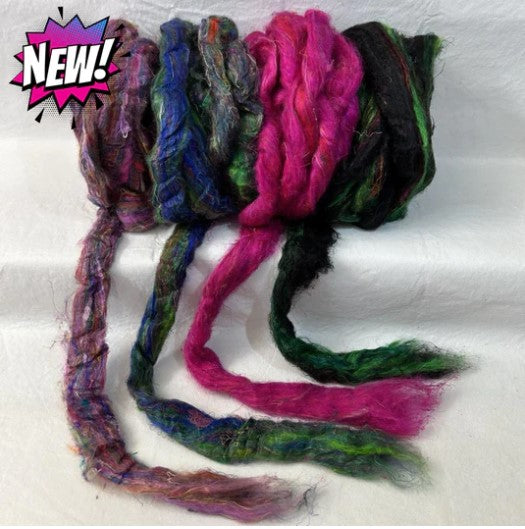 Pulled Sari Silk Sampler Pack | Textured Roving (SKU:0923)
