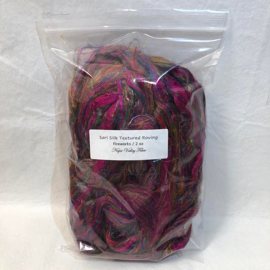 Sari Silk Textured Roving | Fireworks | 2 oz