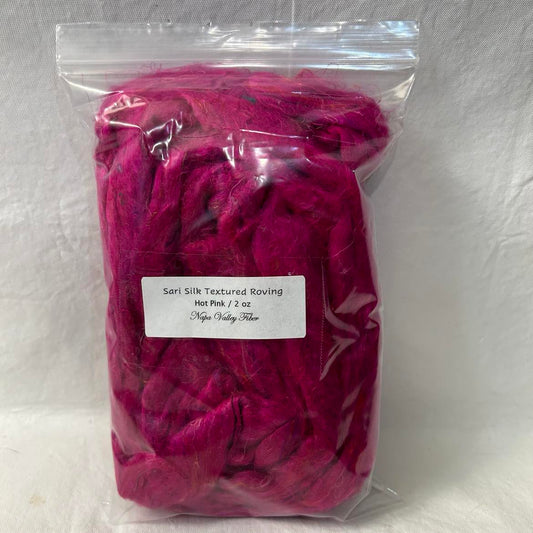 Sari Silk Textured Roving | Hot Pink | 2 oz